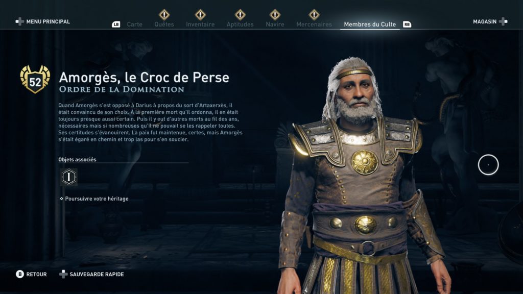 Assassin's Creed odyssey ordre des anciens soluce emplacement heritage legs de la première lame 