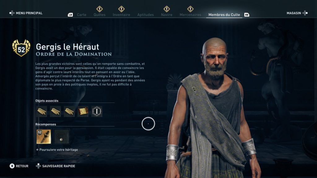 Assassin's Creed odyssey ordre des anciens soluce emplacement heritage legs de la première lame 