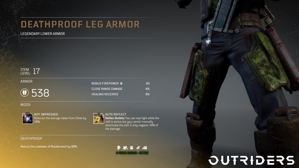 Soluce armure set légendaire sur Outriders, classe telluriste, armure à l'épreuve de la mort, pc , ps4, ps5, xbox, guide astuce