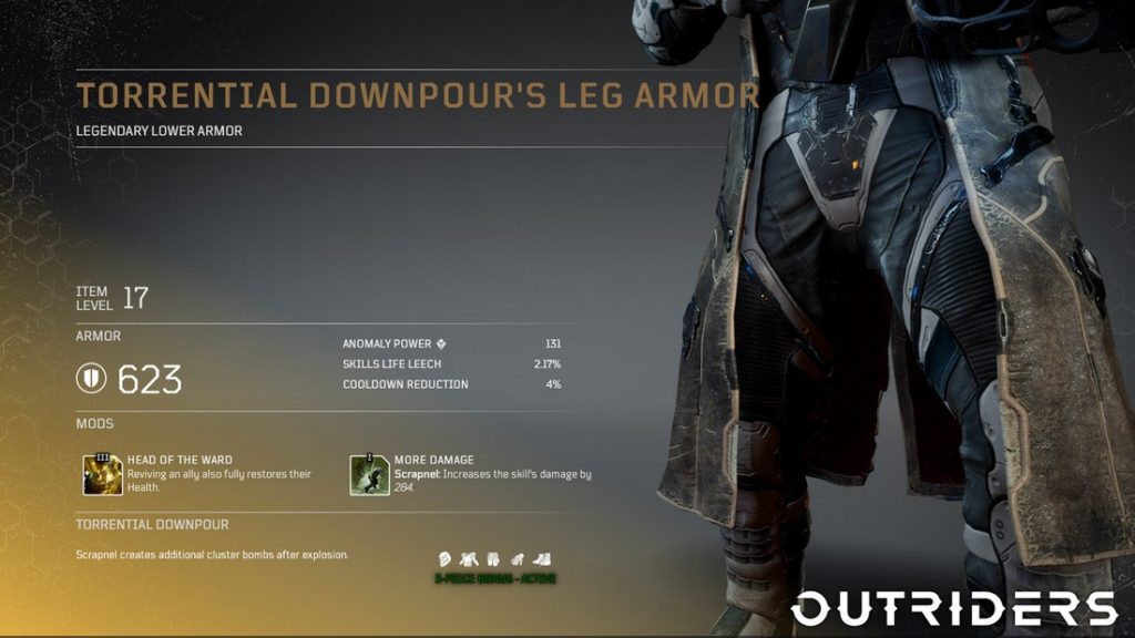 Soluce armure set légendaire sur Outriders, classe techonmage, armure déluge torrentielle, pc , ps4, ps5, xbox, guide astuce