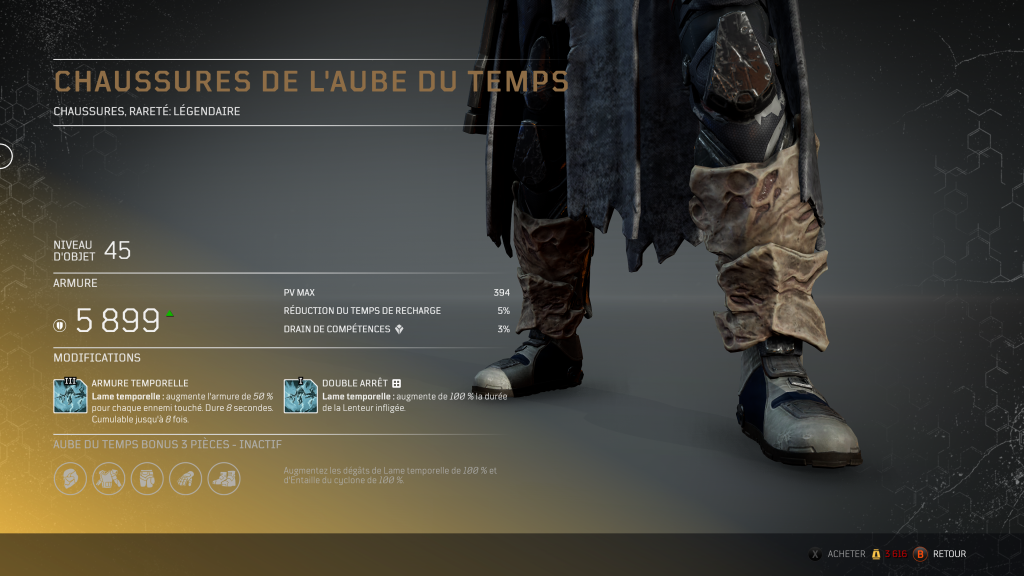 Soluce armure set légendaire sur Outriders, classe illusionniste, armure aube du temps, pc , ps4, ps5, xbox, guide astuce