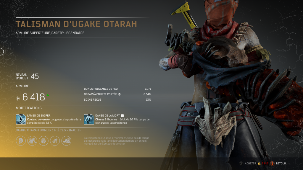 Soluce armure set légendaire sur Outriders, classe illusionniste, armure d'ugake otarah, pc , ps4, ps5, xbox, guide astuce