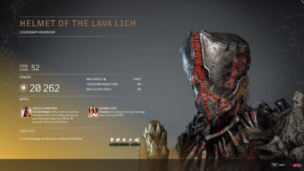 Soluce armure set légendaire sur Outriders, classe pyromage, armure de lave, lava lich, pc , ps4, ps5, xbox, guide astuce