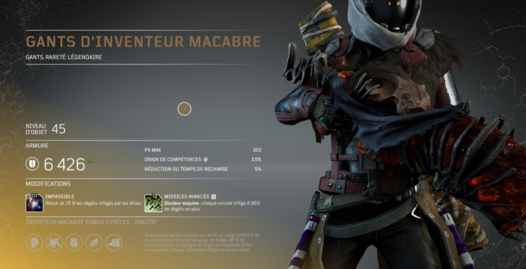 Soluce armure set légendaire sur Outriders, classe techonmage, armure inventeur macabre, pc , ps4, ps5, xbox, guide astuce