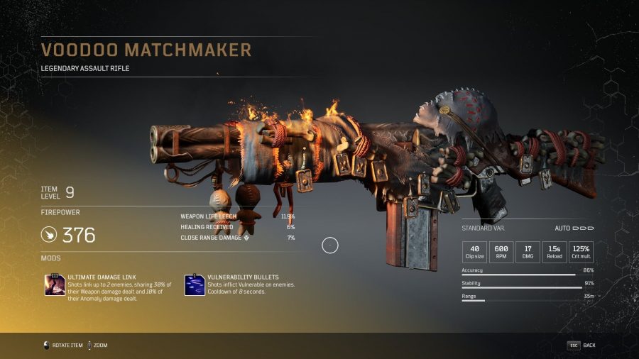 Matchmaker Vaudou - Fusil d'assaut légendaire Outriders, soluce, astuce, guide, pc, ps4, ps5, xbox, bonus d'arme