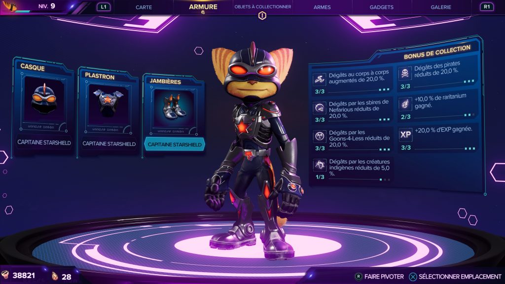 ratchet et clank soluce toutes les armures, guide, astuce, emplacement pantalon tactique de ranger, armure capiteaine starshield,ps5