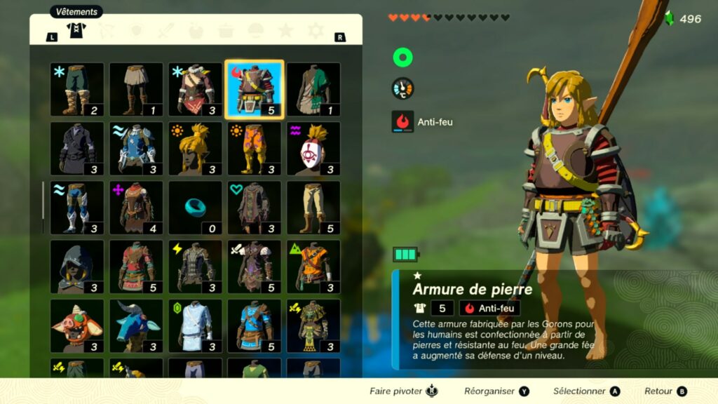 zelda tears of the kingdom, totk, astuce, guide, soluce, toutes les tenues, nintendo siwtch oled, tenue de pierre