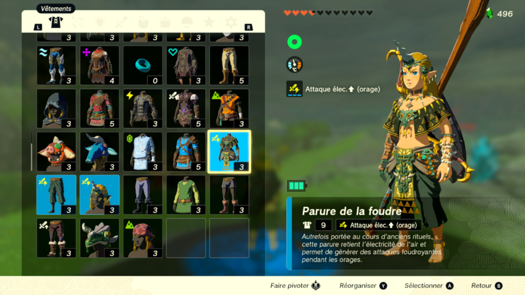 zelda tears of the kingdom, totk, astuce, guide, soluce, toutes les tenues, nintendo siwtch oled, tenue de la foudre