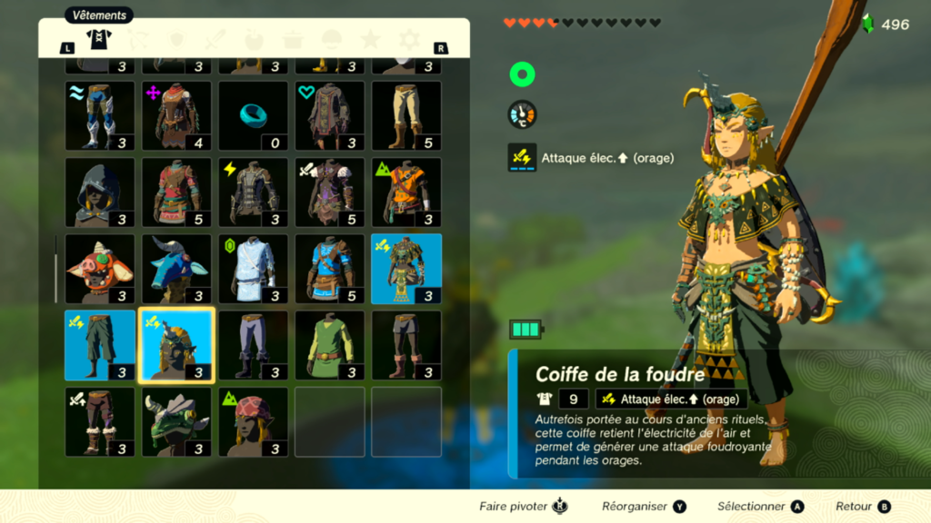 zelda tears of the kingdom, totk, astuce, guide, soluce, toutes les tenues, nintendo siwtch oled, tenue de la foudre