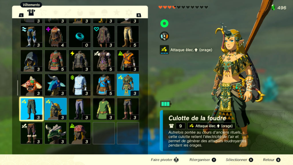 zelda tears of the kingdom, totk, astuce, guide, soluce, toutes les tenues, nintendo siwtch oled, tenue de la foudre