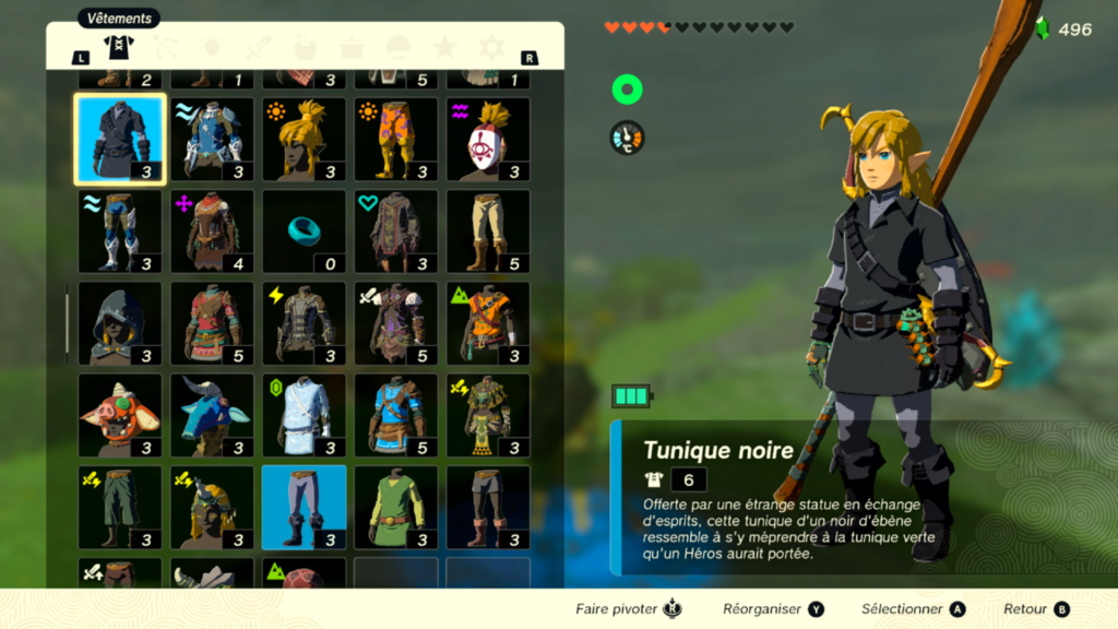 zelda tears of the kingdom, totk, astuce, guide, soluce, toutes les tenues, nintendo siwtch oled, tenue noire