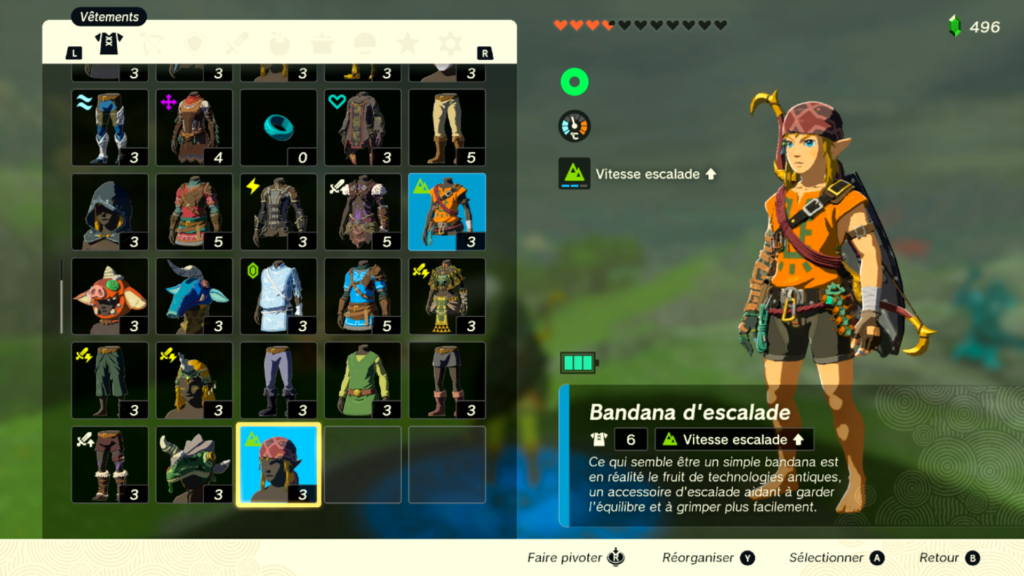 zelda tears of the kingdom, totk, astuce, guide, soluce, toutes les tenues, nintendo siwtch oled, tenue escalade