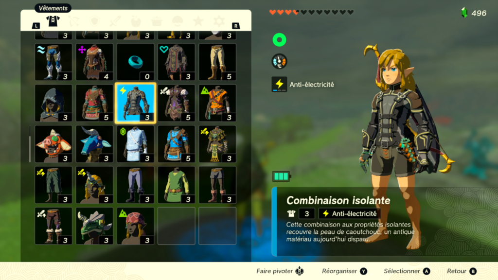 zelda tears of the kingdom, totk, astuce, guide, soluce, toutes les tenues, nintendo siwtch oled, tenue isolante