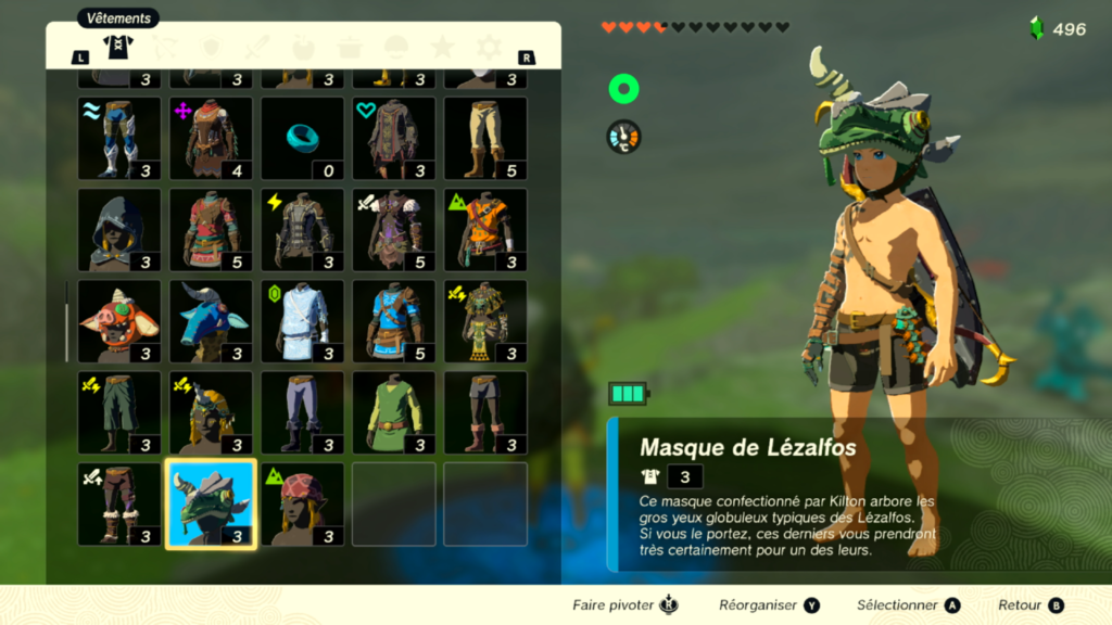 zelda tears of the kingdom, totk, astuce, guide, soluce, toutes les tenues, nintendo siwtch oled, tenue masque de lézalfos