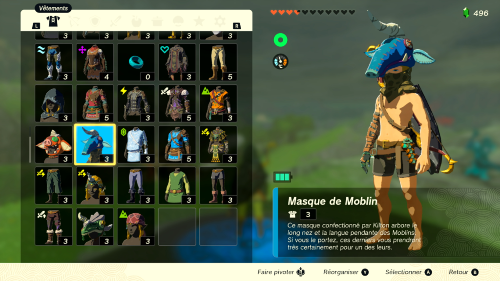 zelda tears of the kingdom, totk, astuce, guide, soluce, toutes les tenues, nintendo siwtch oled, tenue masque de moblin