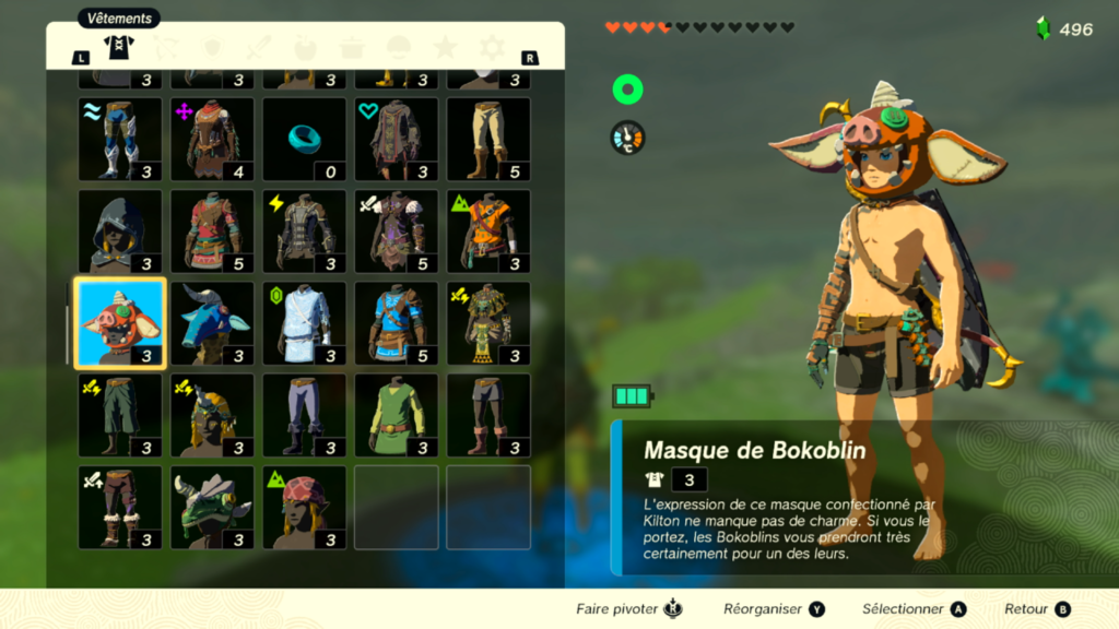 zelda tears of the kingdom, totk, astuce, guide, soluce, toutes les tenues, nintendo siwtch oled, tenue masque de bokoblin