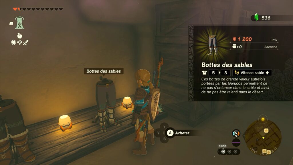 zelda tears of the kingdom, totk, astuce, guide, soluce, toutes les tenues, nintendo siwtch oled, tenue botte des sables