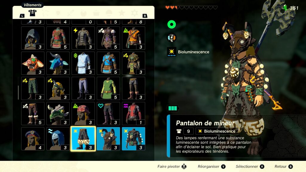 zelda tears of the kingdom, totk, astuce, guide, soluce, toutes les tenues, nintendo siwtch oled, tenue de mineur