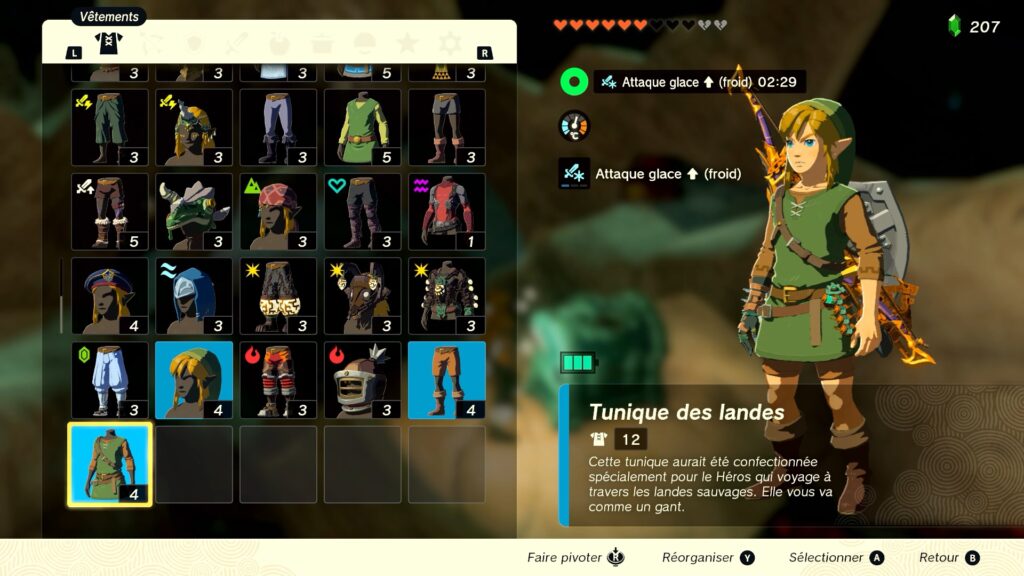 zelda tears of the kingdom, totk, astuce, guide, soluce, toutes les tenues, nintendo siwtch oled, tenue des landes breath of the wild