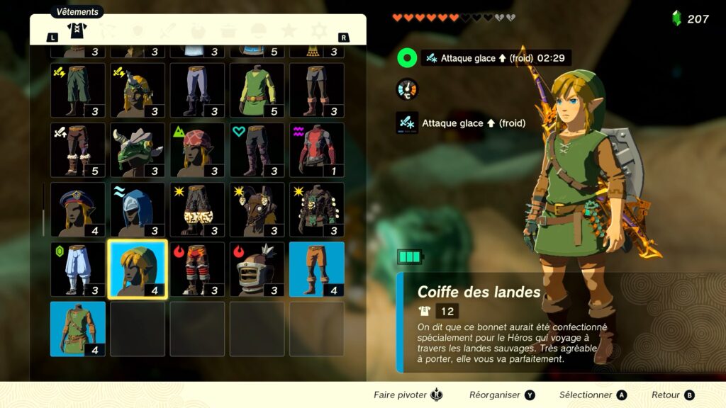 zelda tears of the kingdom, totk, astuce, guide, soluce, toutes les tenues, nintendo siwtch oled, tenue des landes breath of the wild