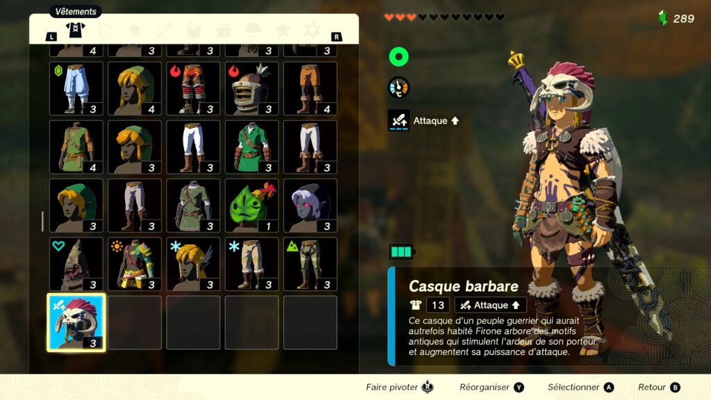 zelda tears of the kingdom, totk, astuce, guide, soluce, toutes les tenues, nintendo siwtch oled, tenue barbare