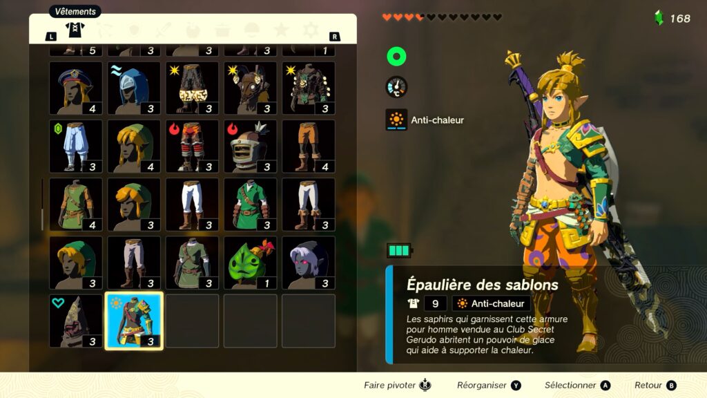 zelda tears of the kingdom, totk, astuce, guide, soluce, toutes les tenues, nintendo siwtch oled, tenue des sablons