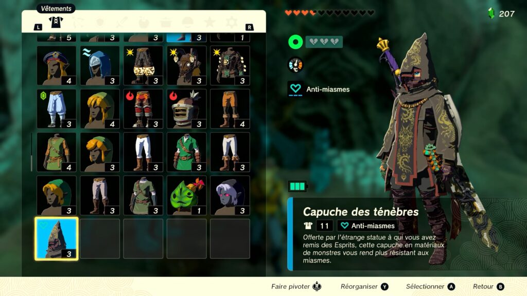 zelda tears of the kingdom, totk, astuce, guide, soluce, toutes les tenues, nintendo siwtch oled, tenue des ténèbres