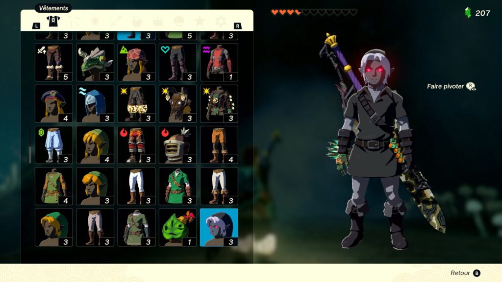 zelda tears of the kingdom, totk, astuce, guide, soluce, toutes les tenues, nintendo siwtch oled, tenue noire