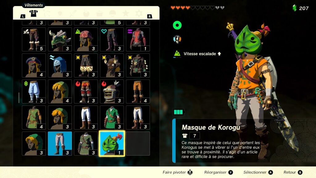 zelda tears of the kingdom, totk, astuce, guide, soluce, toutes les tenues, nintendo siwtch oled, tenue masque de korogu