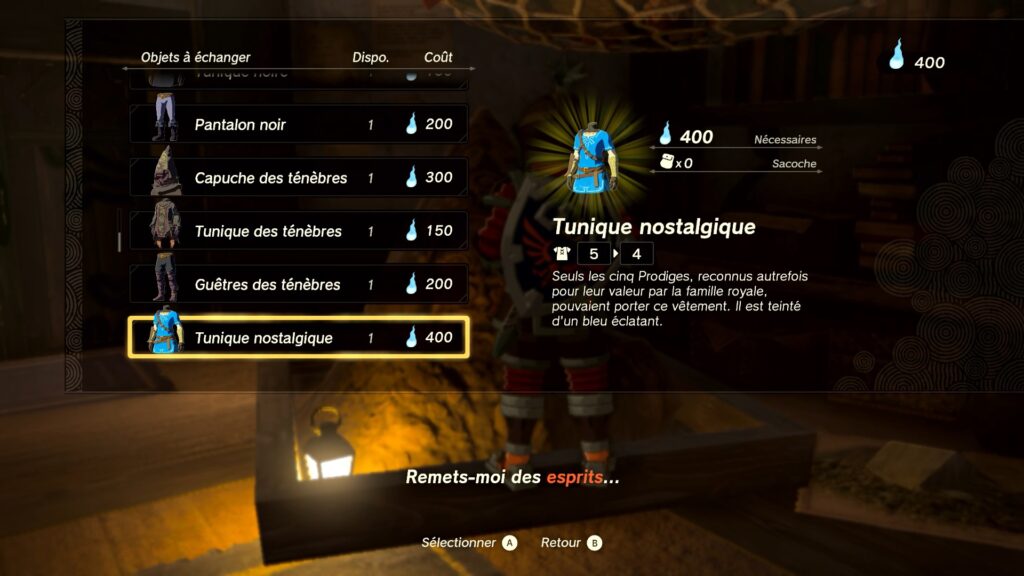 zelda tears of the kingdom, totk, astuce, guide, soluce, toutes les tenues, nintendo siwtch oled, tenue tunique nostalgique breath of the wild