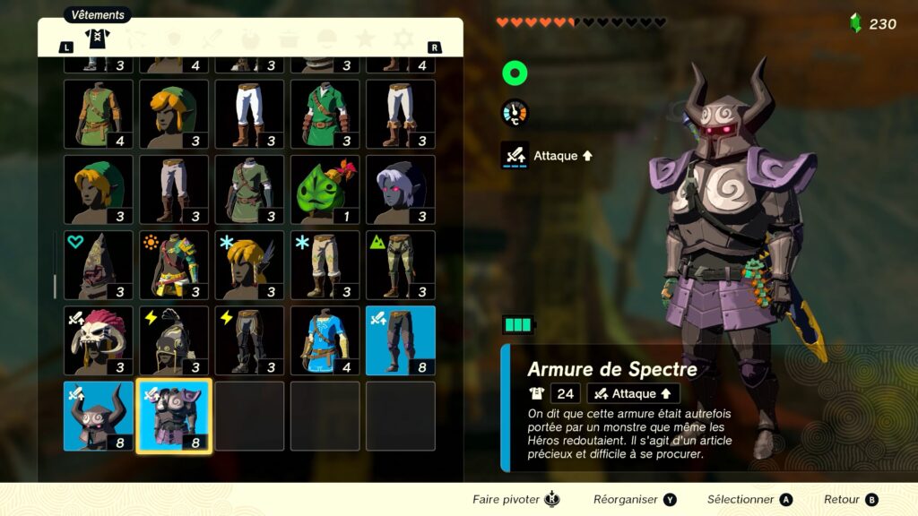 zelda tears of the kingdom, totk, astuce, guide, soluce, toutes les tenues, nintendo siwtch oled, tenue de spectre