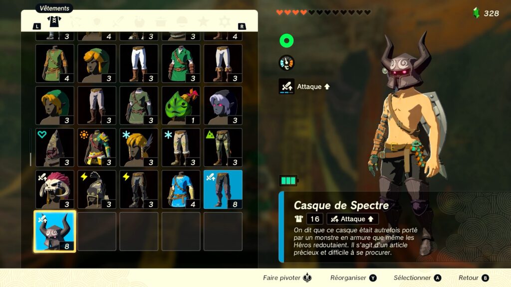 zelda tears of the kingdom, totk, astuce, guide, soluce, toutes les tenues, nintendo siwtch oled, tenue de spectre