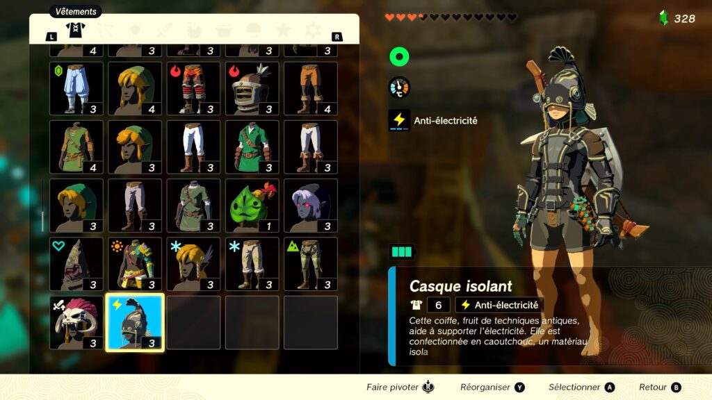 zelda tears of the kingdom, totk, astuce, guide, soluce, toutes les tenues, nintendo siwtch oled, tenue isolante