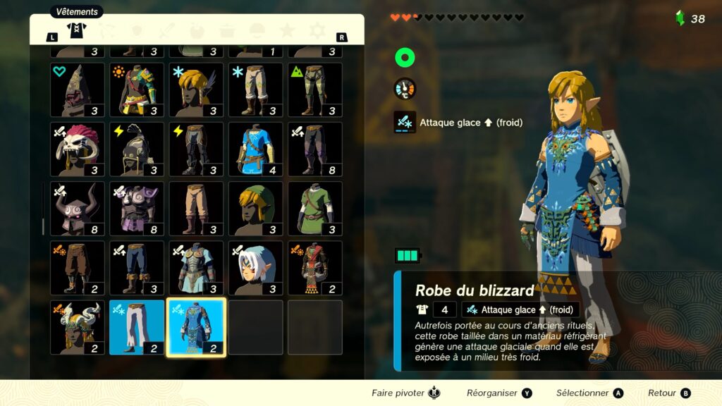 zelda tears of the kingdom, totk, astuce, guide, soluce, toutes les tenues, nintendo siwtch oled, tenue du blizzard