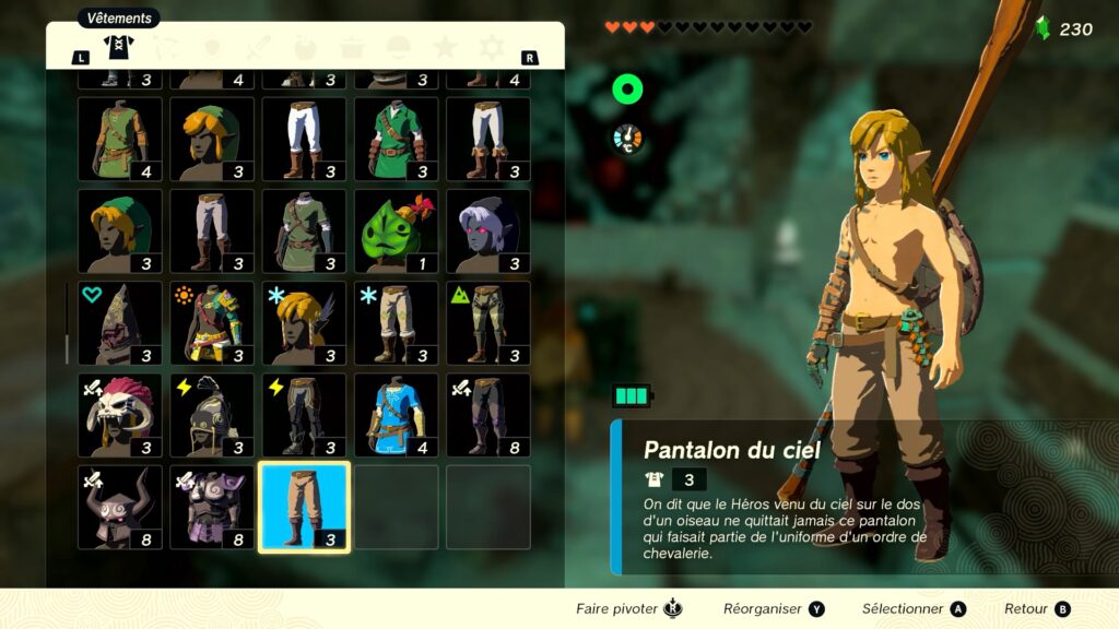 zelda tears of the kingdom, totk, astuce, guide, soluce, toutes les tenues, nintendo siwtch oled, tenue du ciel Skyward sword