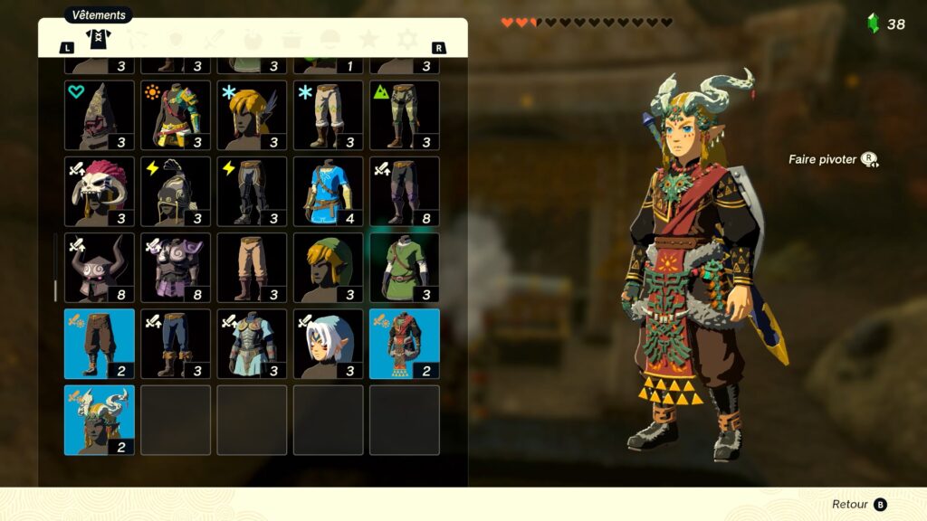 zelda tears of the kingdom, totk, astuce, guide, soluce, toutes les tenues, nintendo siwtch oled, tenue du brasier