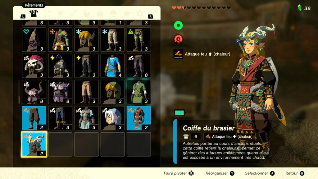 zelda tears of the kingdom, totk, astuce, guide, soluce, toutes les tenues, nintendo siwtch oled, tenue du brasier