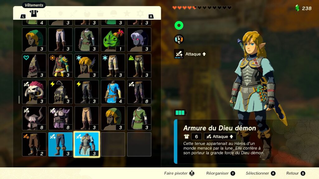 zelda tears of the kingdom, totk, astuce, guide, soluce, toutes les tenues, nintendo siwtch oled, tenue du roi démon 