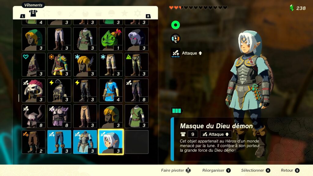 zelda tears of the kingdom, totk, astuce, guide, soluce, toutes les tenues, nintendo siwtch oled, tenue du roi démon 