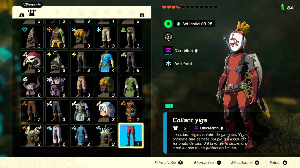 zelda tears of the kingdom, totk, astuce, guide, soluce, toutes les tenues, nintendo siwtch oled, tenue yiga