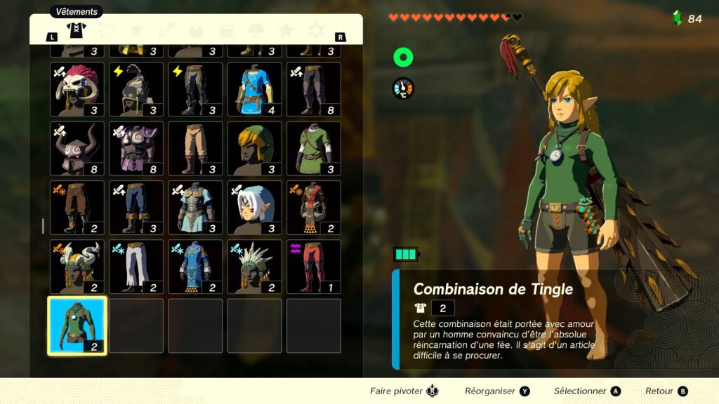 zelda tears of the kingdom, totk, astuce, guide, soluce, toutes les tenues, nintendo siwtch oled, tenue de tingle