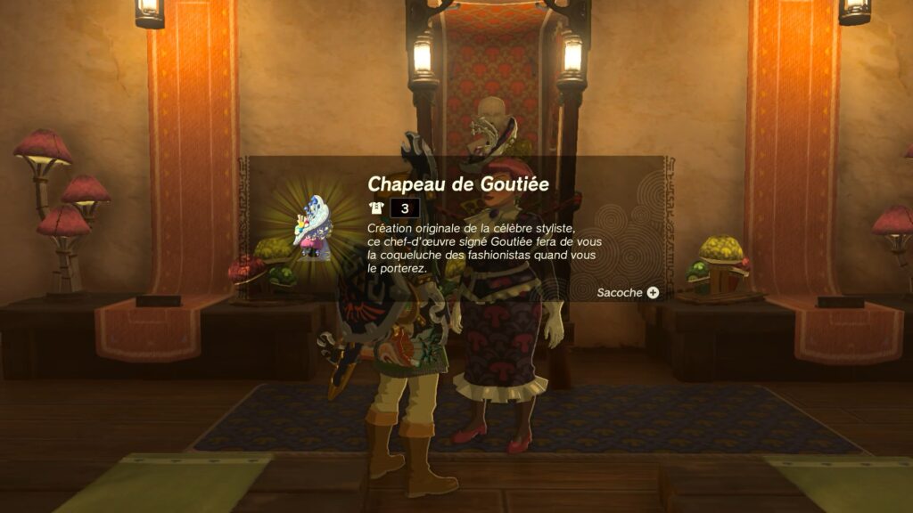 zelda tears of the kingdom, totk, astuce, guide, soluce, toutes les tenues, nintendo siwtch oled, tenue chapeau de goutiée