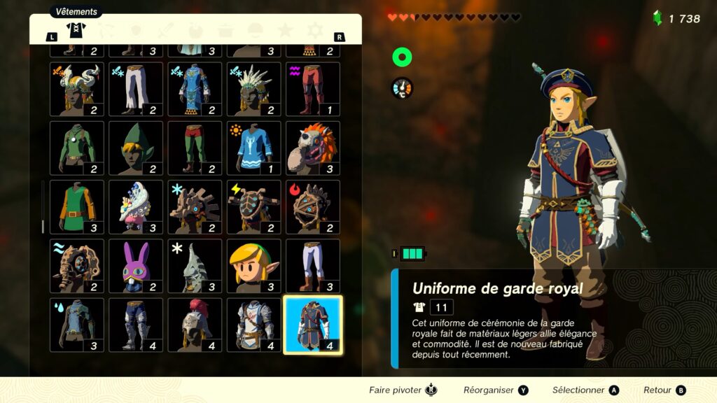 zelda tears of the kingdom, totk, astuce, guide, soluce, toutes les tenues, nintendo siwtch oled, tenue de garde royale