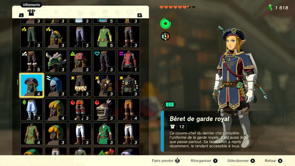 zelda tears of the kingdom, totk, astuce, guide, soluce, toutes les tenues, nintendo siwtch oled, tenue de garde royale