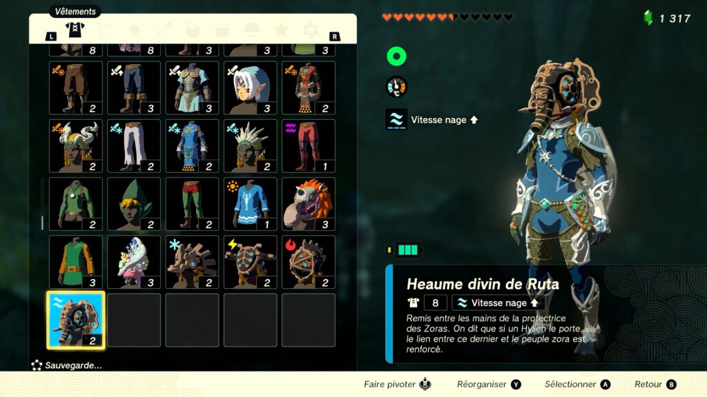 zelda tears of the kingdom, totk, astuce, guide, soluce, toutes les tenues, nintendo siwtch oled, tenue heaume divin de ruta