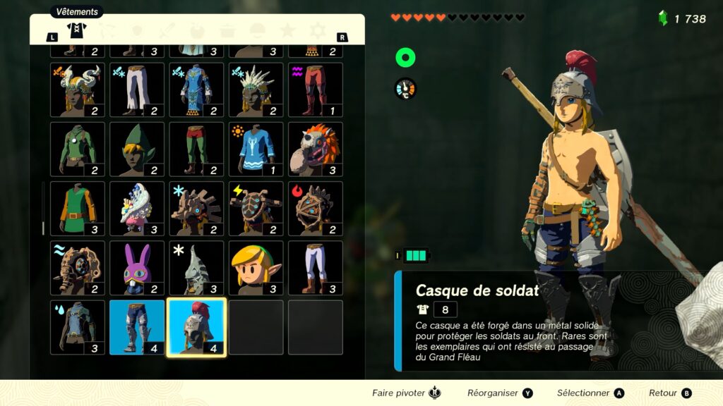 zelda tears of the kingdom, totk, astuce, guide, soluce, toutes les tenues, nintendo siwtch oled, tenue de soldat