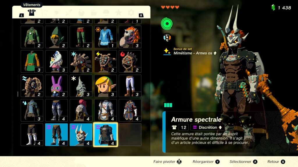 zelda tears of the kingdom, totk, astuce, guide, soluce, toutes les tenues, nintendo siwtch oled, tenue spectrale