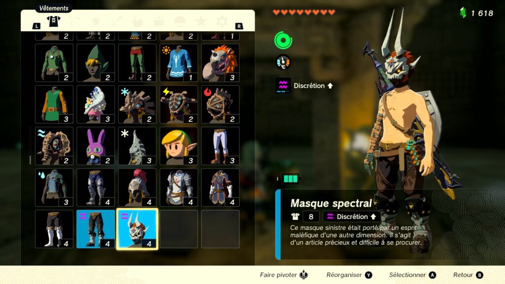 zelda tears of the kingdom, totk, astuce, guide, soluce, toutes les tenues, nintendo siwtch oled, tenue spectrale