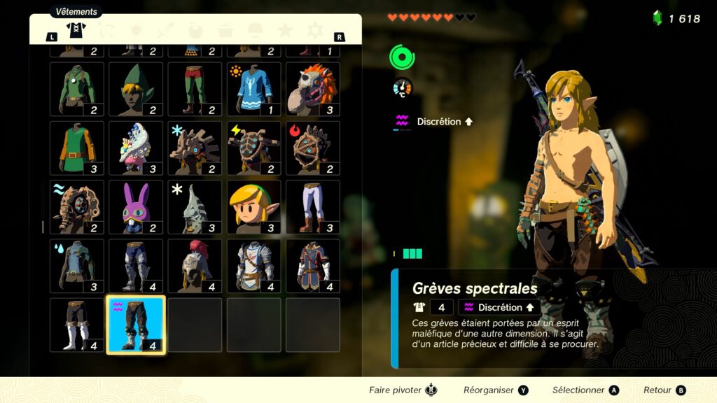 zelda tears of the kingdom, totk, astuce, guide, soluce, toutes les tenues, nintendo siwtch oled, tenue spectrale