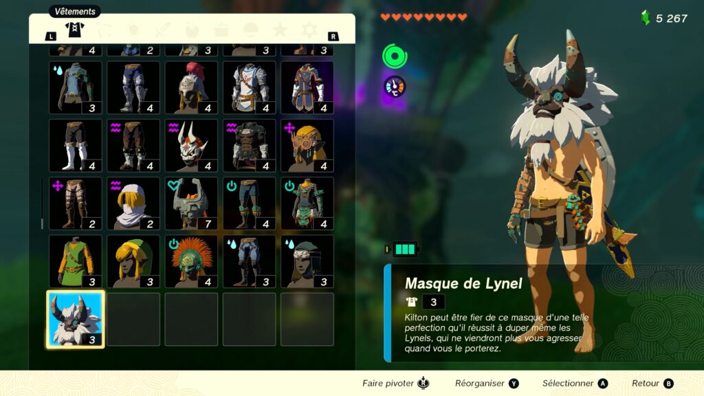 zelda tears of the kingdom, totk, astuce, guide, soluce, toutes les tenues, nintendo siwtch oled, tenue masque de lynel